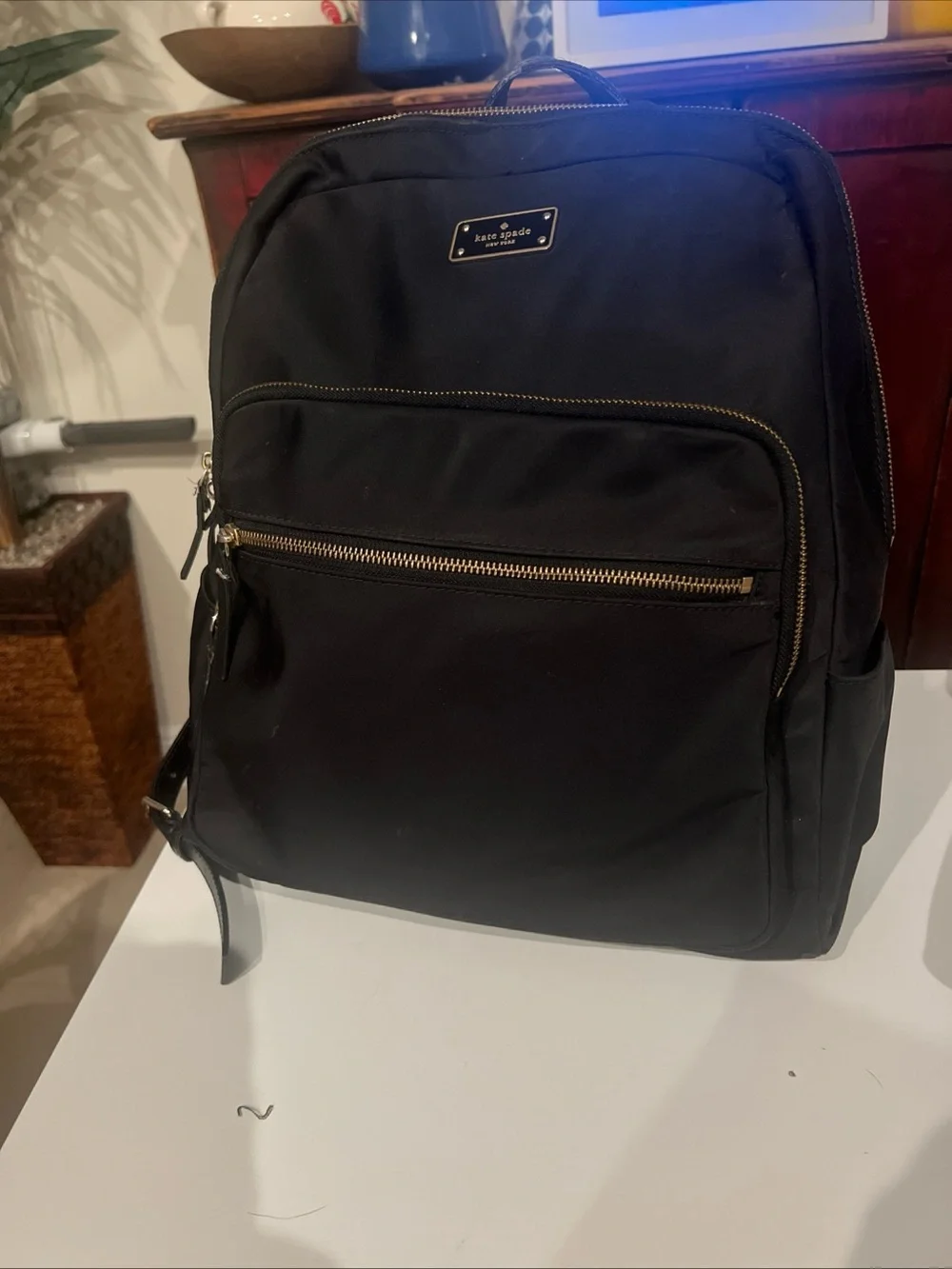 kate spade new york Black Zip Backpack Gold Hardware Front Zip Pocket Pockets